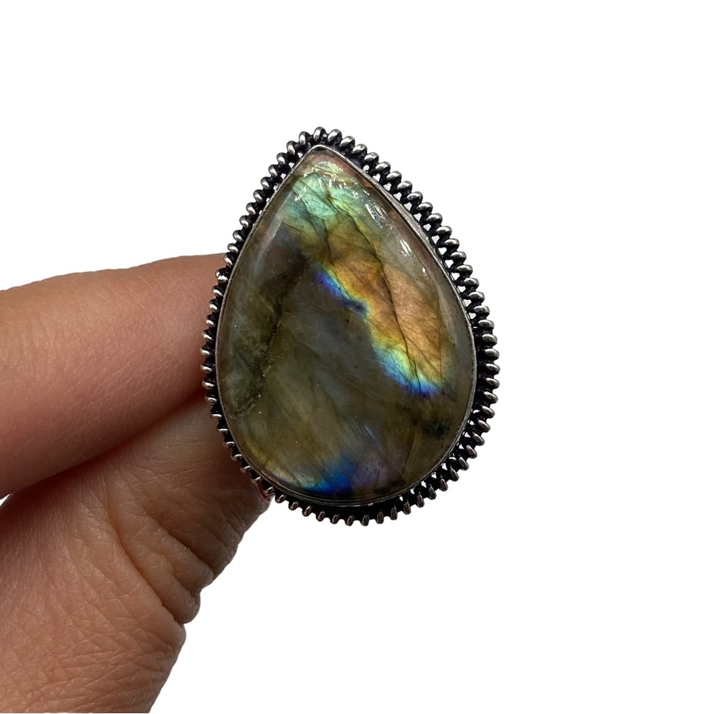 New Labradorite Teardrop Ring in 925 stamped sterling silver overlay setting - Picture 7 of 8
